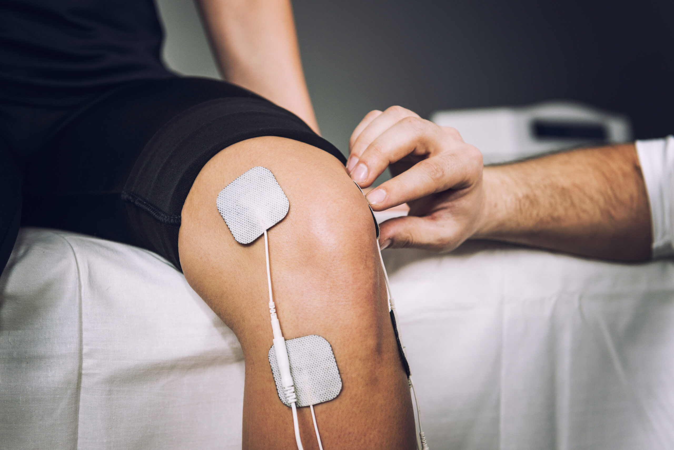 Electrodes of tens device on knee